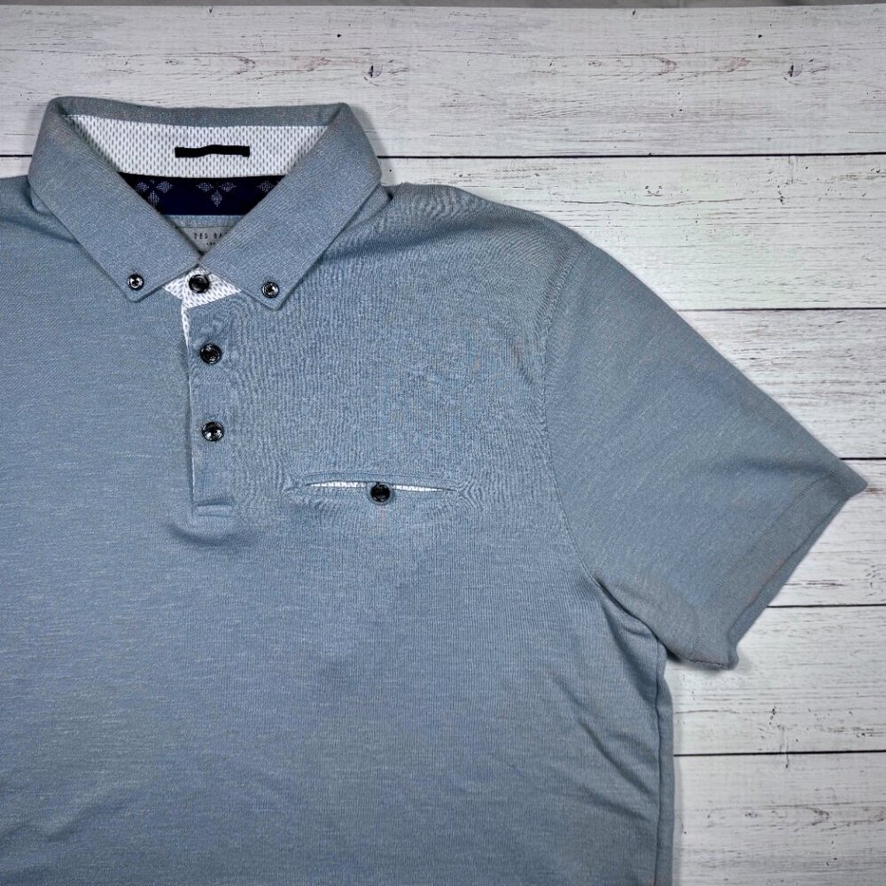 Ted Baker London Knit Polo Sweater with Pocket - Light Blue - XXL